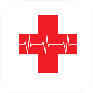 Red First Aid Cross with heart beat rhythm
