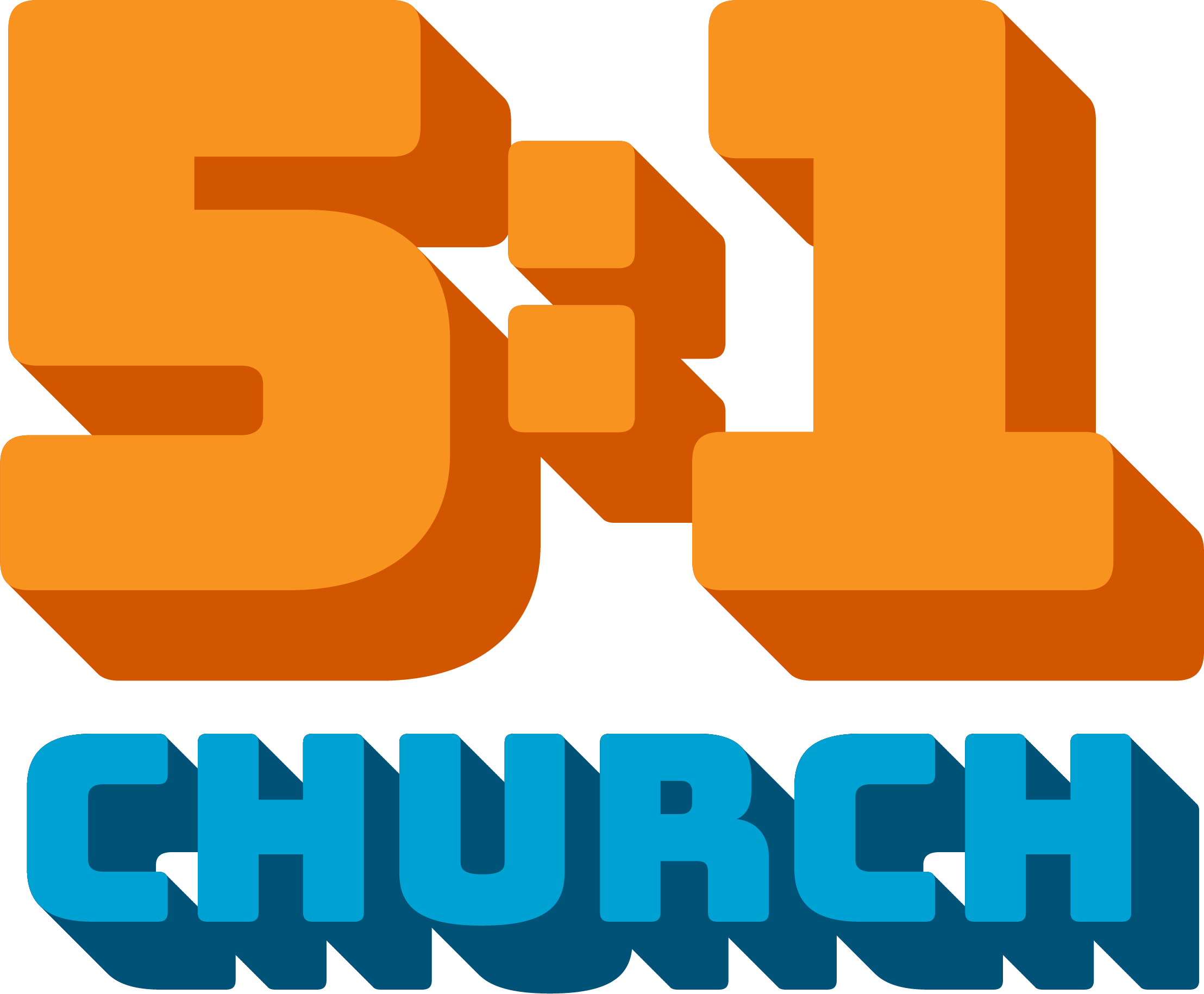 5:1 Church logo in bold orange and blue with long shadows