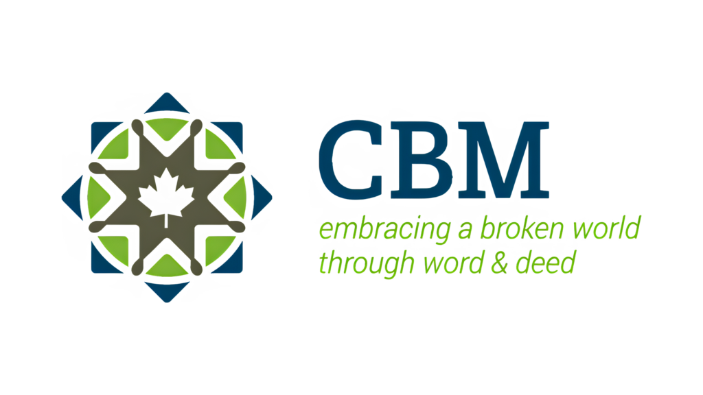 CBM logo with green and blue emblem and tagline 'embracing a broken world through word & deed'