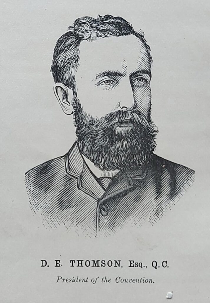 Engraved 19th-century portrait of a bearded man in a suit, captioned 'President of the Convention'.