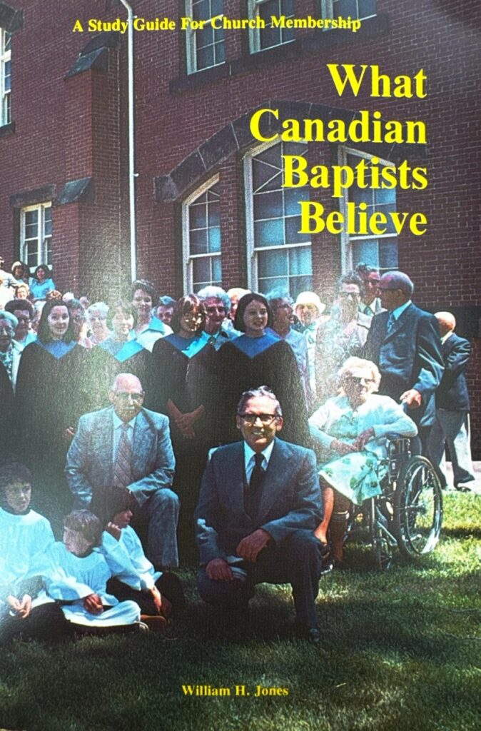 Book cover titled What Canadian Baptists Believe, featuring a church group photo outside.