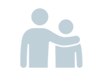 Light blue icon of two people, one with an arm around the other, symbolizing support and care.