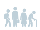 Silhouettes of four people at different life stages, from youth to elder with cane.