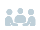 Icon of three people sitting in a circle, symbolizing group discussion and community.