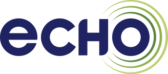Echo logo wordmark in dark blue with green concentric ripple circles